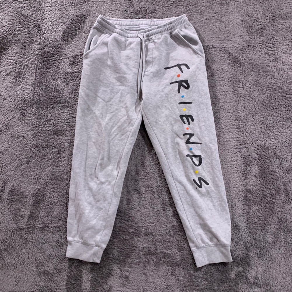 Friends TV Show Logo Jogger‎ Sweatpants Grey Heather Medium Fleece Lined Medium